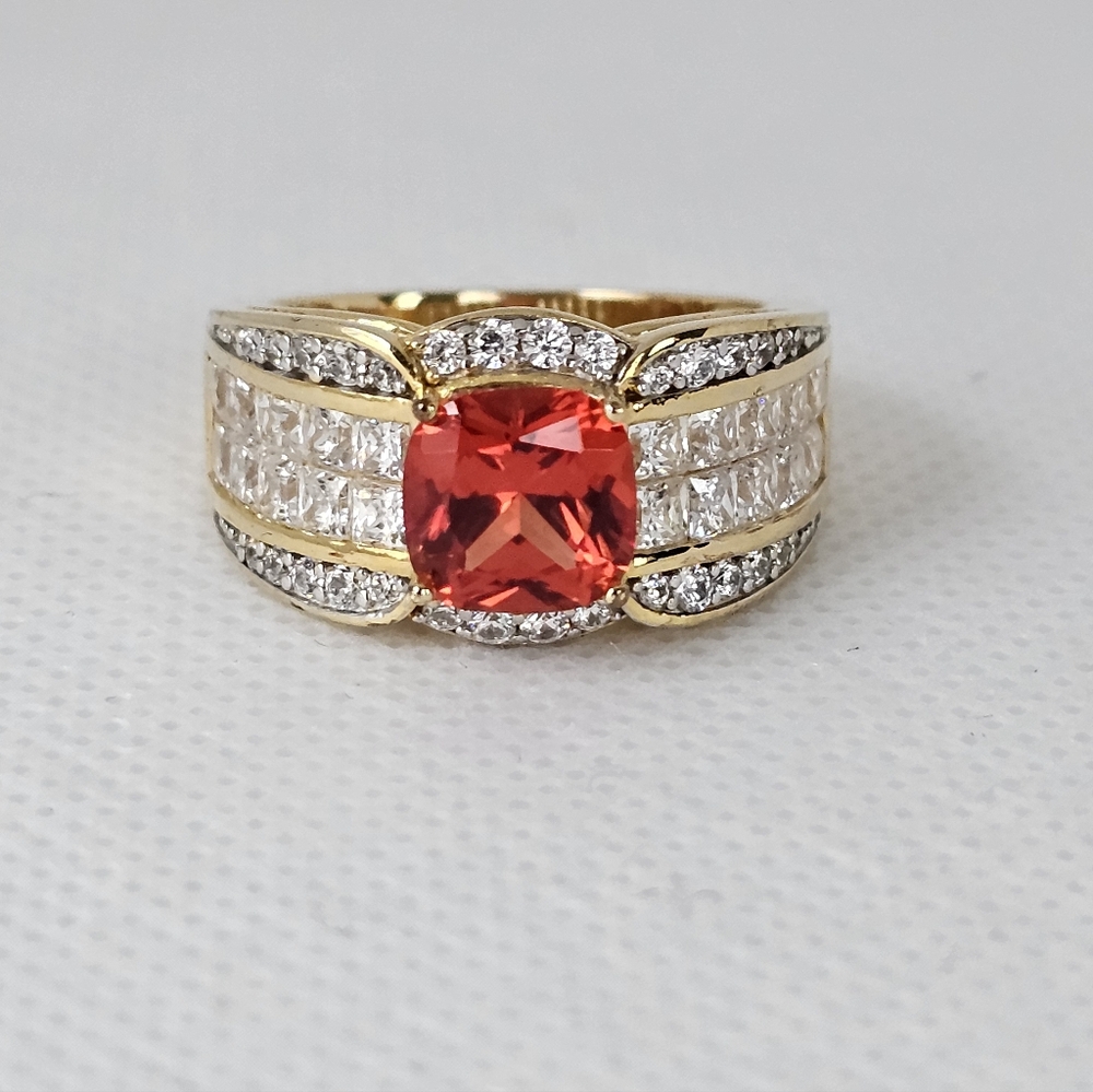 Authentic Victoria Wieck Red Sapphire & Diamond Ring 18k Sterling Silver Sz 8.75 - Picture 1 of 12